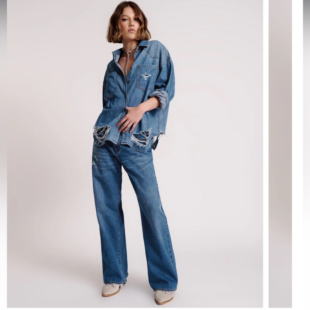 One Teaspoon Jackson Mid Waist Wide Leg Jeans